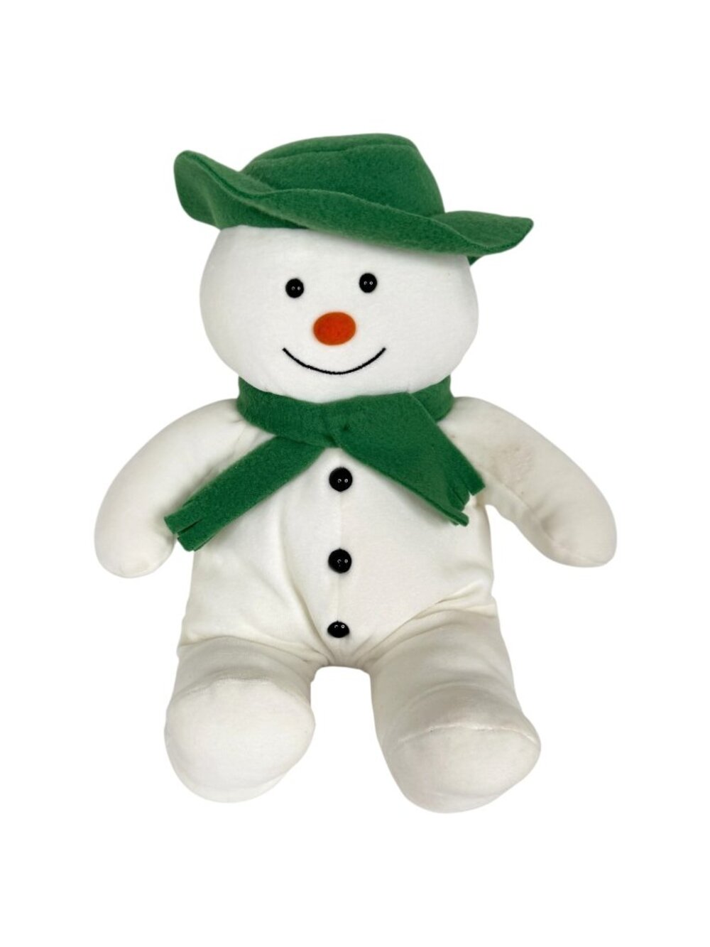 Vintage Eden Snowman Plush Doll Green Hat Scarf 12” Stuffed Toy Raymond Briggs
